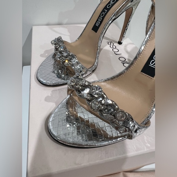 Silver Sergio Rossi chain heel sandals with Python print ankle tie heel sandals - Picture 13 of 13